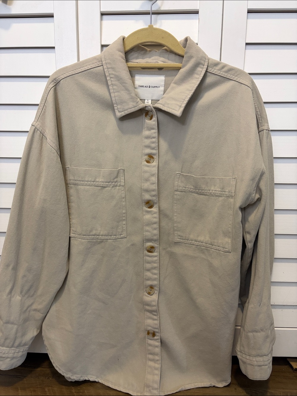 Thread & Supply Men's Casual Button-Down Shirt in Light Beige